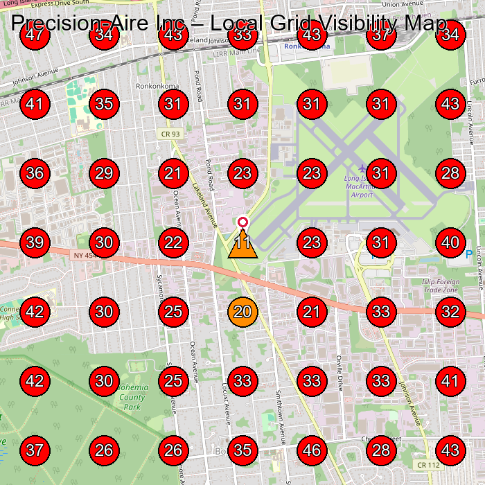 Precision-Aire Inc GeoGrid visibility map for Air Conditioning Contractor in Holbrook